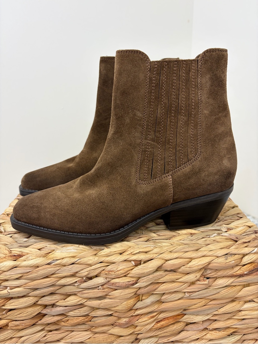 TJ Collection Brown Suede Chelsea Ankle Booties